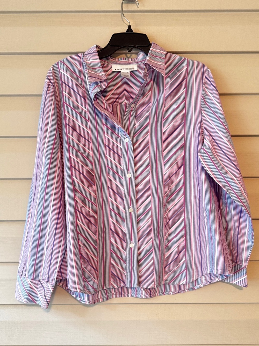 Jones New York Sport 100% Cotton Striped Shirt XL Pink Blue White